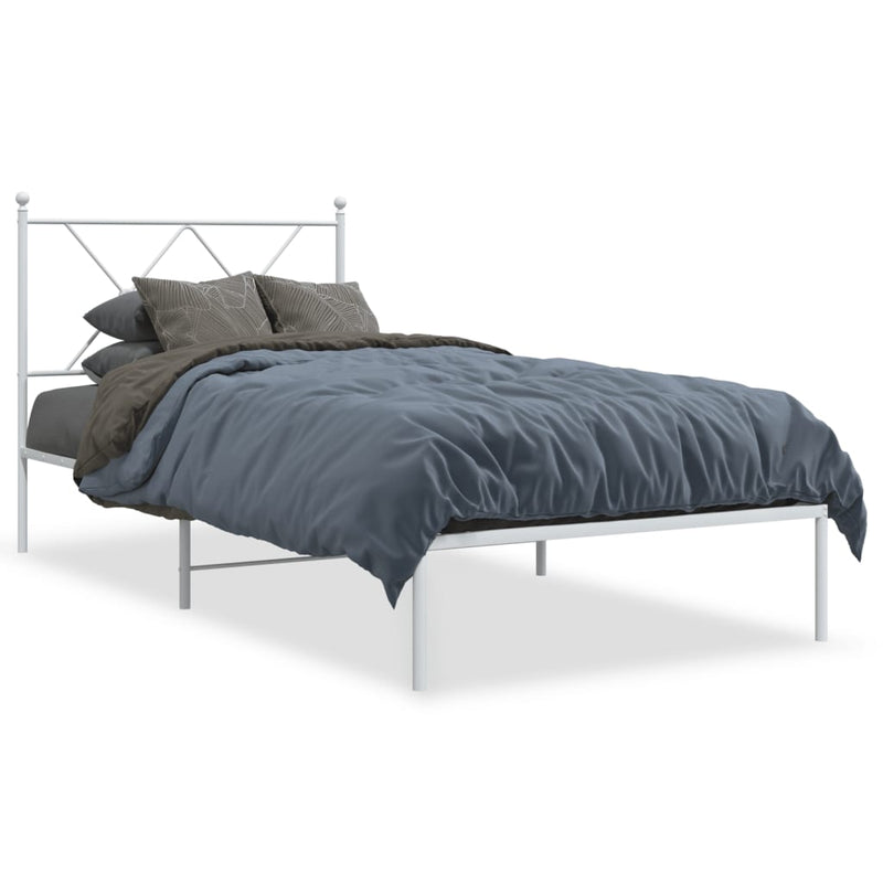 Metal Bed Frame with Headboard White 90x190 cm