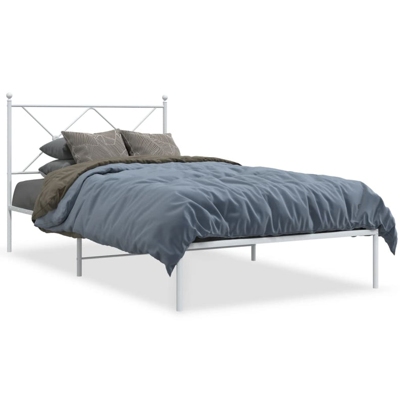 Metal Bed Frame with Headboard White 106x203 cm King Single Size