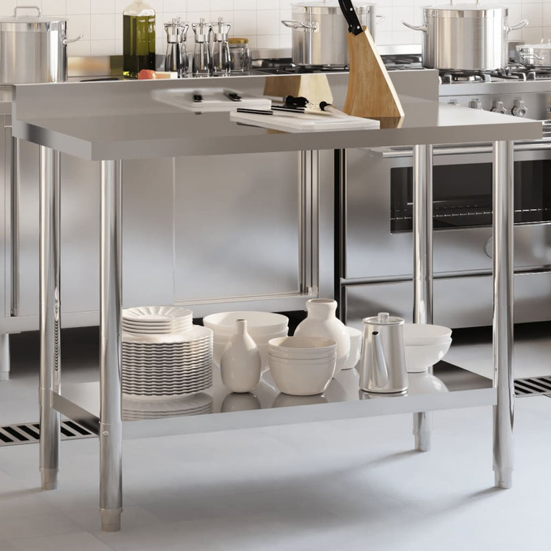 vidaXL Kitchen Work Table with Backsplash 110x55x93 cm Stainless Steel