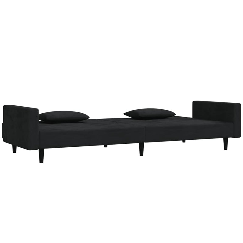 2-Seater Sofa Bed with Two Pillows Black Velvet