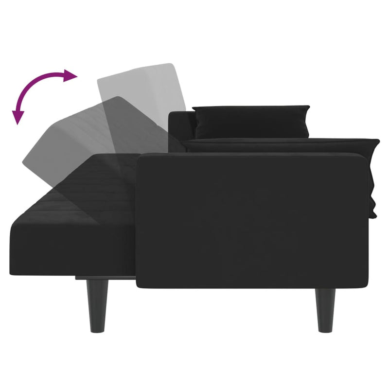 vidaXL 2-Seater Sofa Bed with Two Pillows Black Velvet