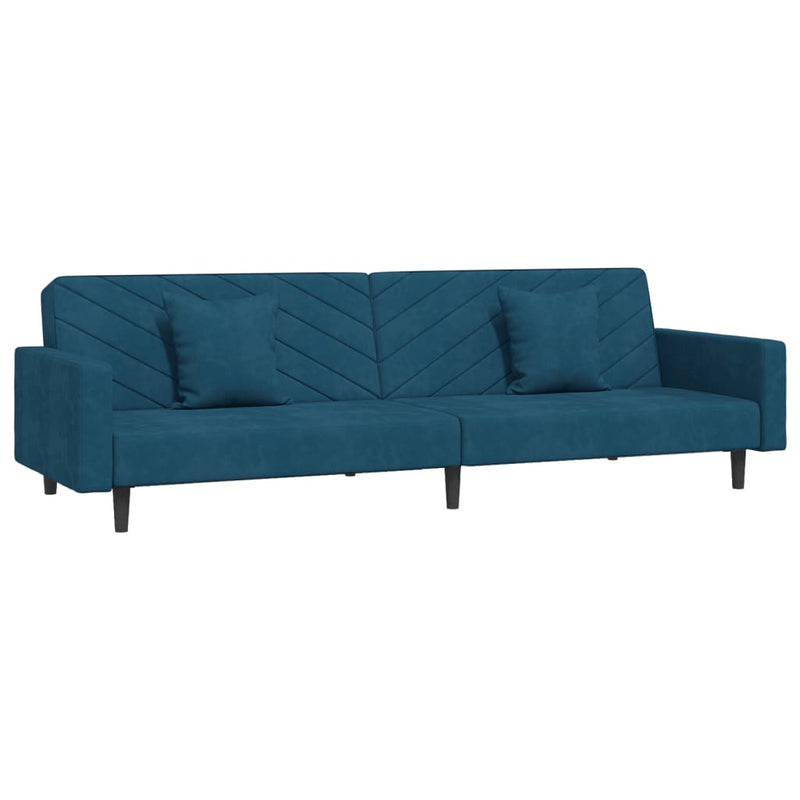 2-Seater Sofa Bed with Two Pillows Blue Velvet