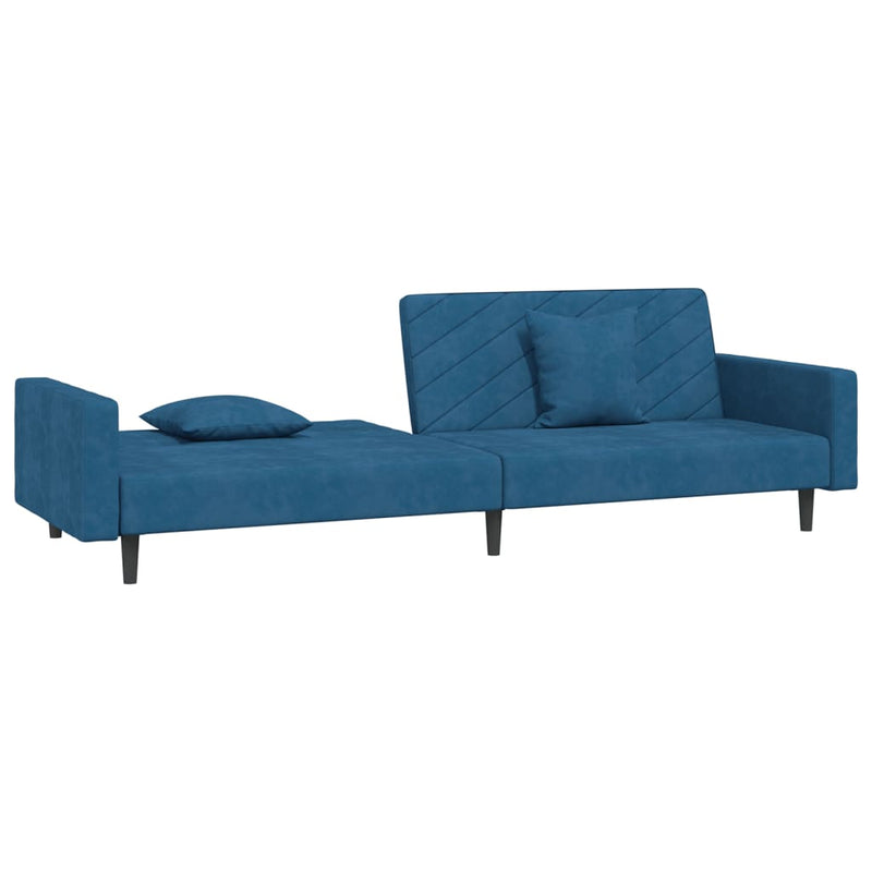 2-Seater Sofa Bed with Two Pillows Blue Velvet