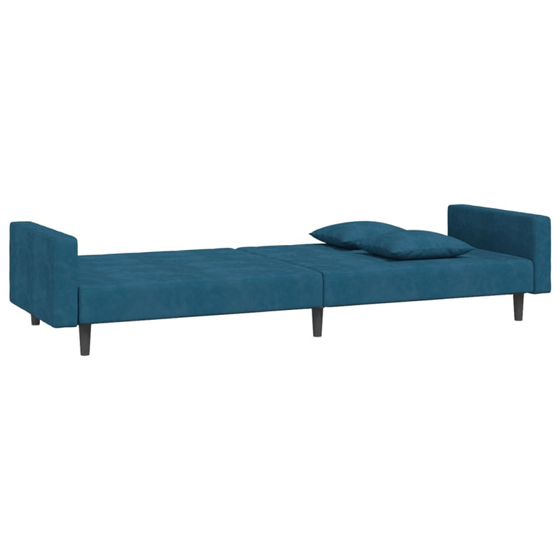 2-Seater Sofa Bed with Two Pillows Blue Velvet