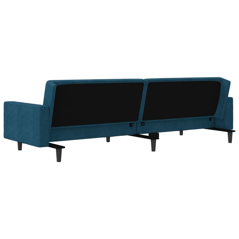 2-Seater Sofa Bed with Two Pillows Blue Velvet