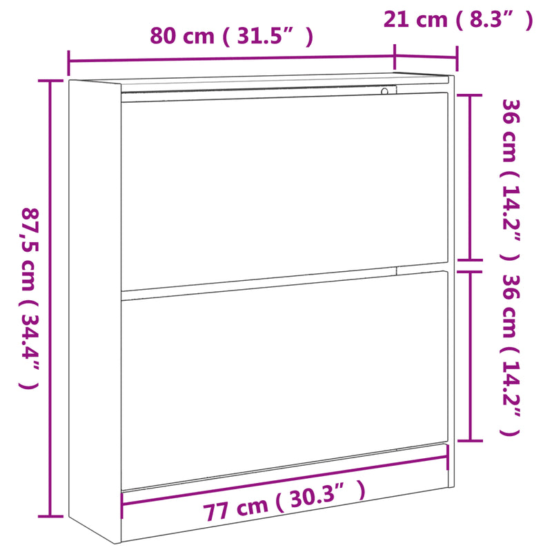 Shoe Cabinet White 80x21x87.5 cm Engineered Wood