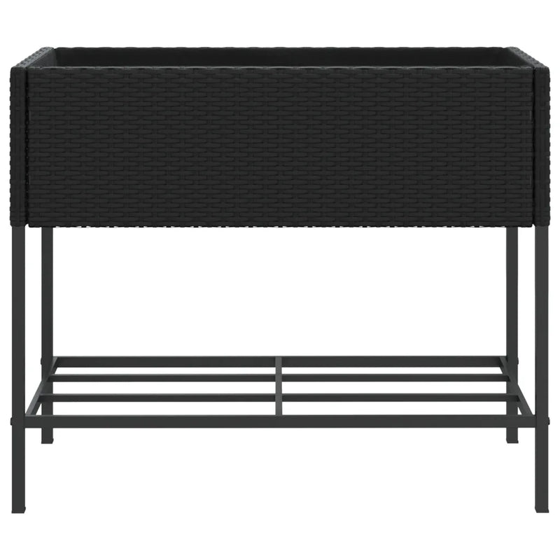 Garden Planter with Shelf Black Poly Rattan
