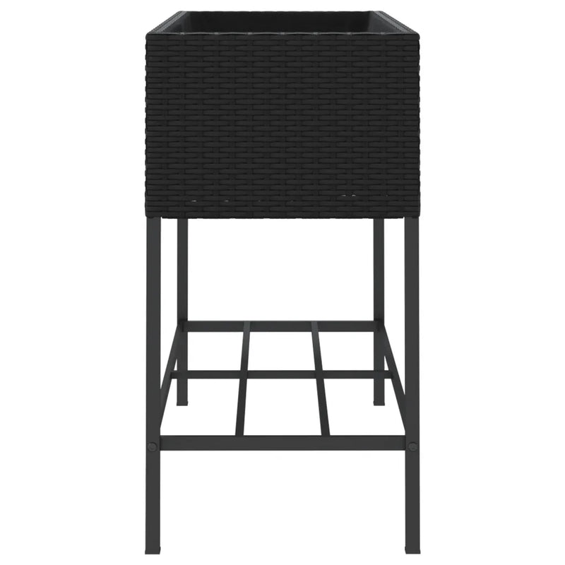 Garden Planter with Shelf Black Poly Rattan