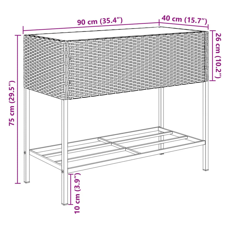Garden Planter with Shelf Black Poly Rattan