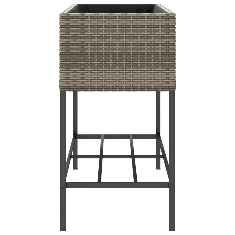 Garden Planter with Shelf Grey Poly Rattan