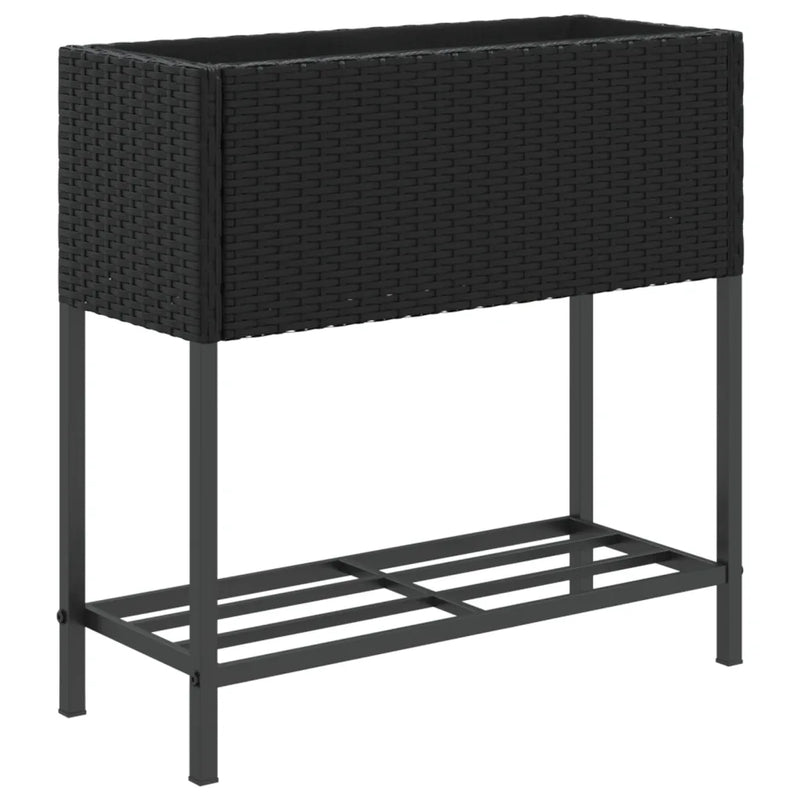 Garden Planter with Shelf Black Poly Rattan