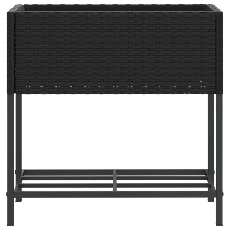 Garden Planter with Shelf Black Poly Rattan