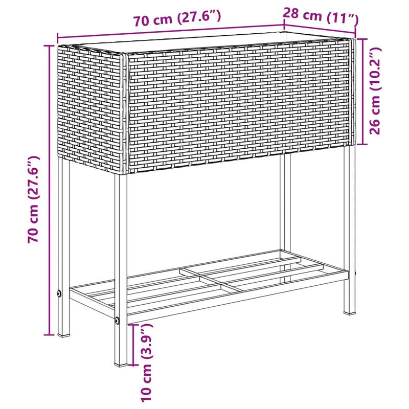 Garden Planter with Shelf Black Poly Rattan