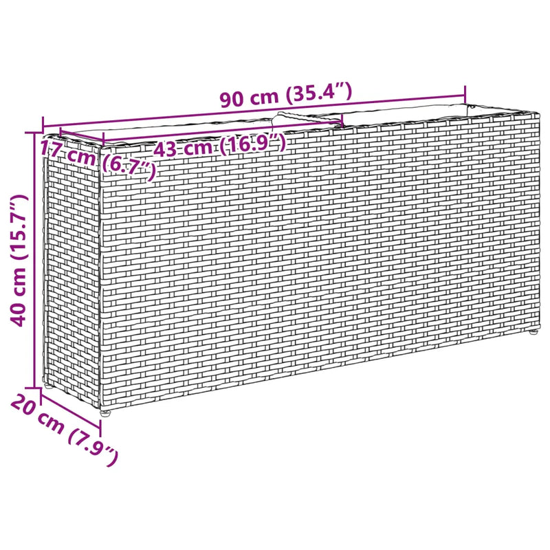 Garden Planter with 2 Pots Black 90x20x40 cm Poly Rattan
