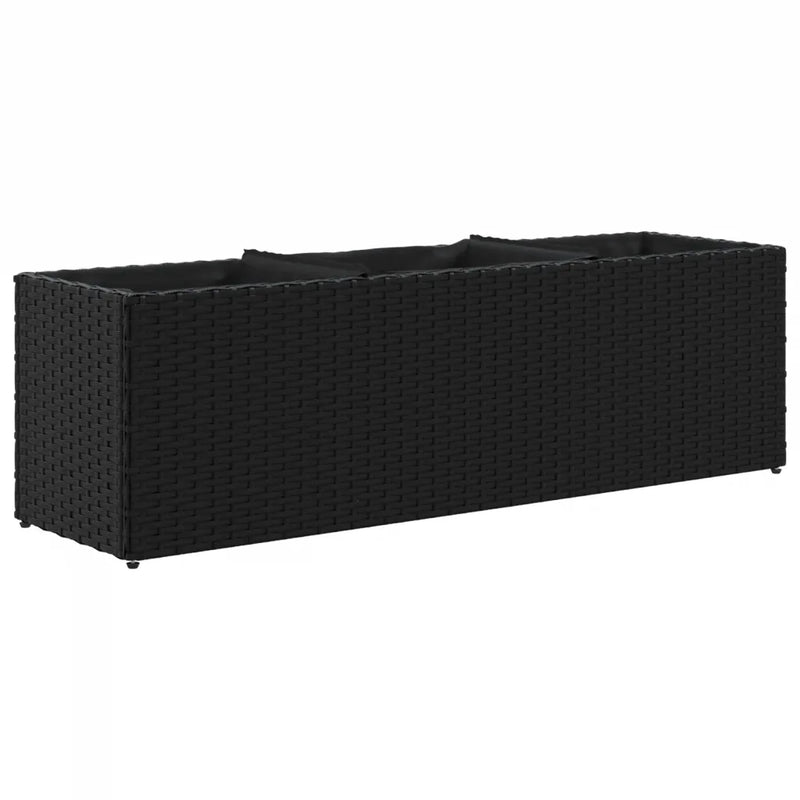 Garden Planter with 3 Pots Black 105x30x32 cm Poly Rattan