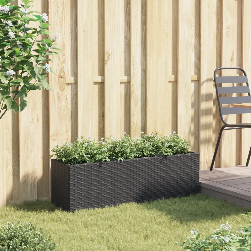 Garden Planter with 3 Pots Black 105x30x32 cm Poly Rattan