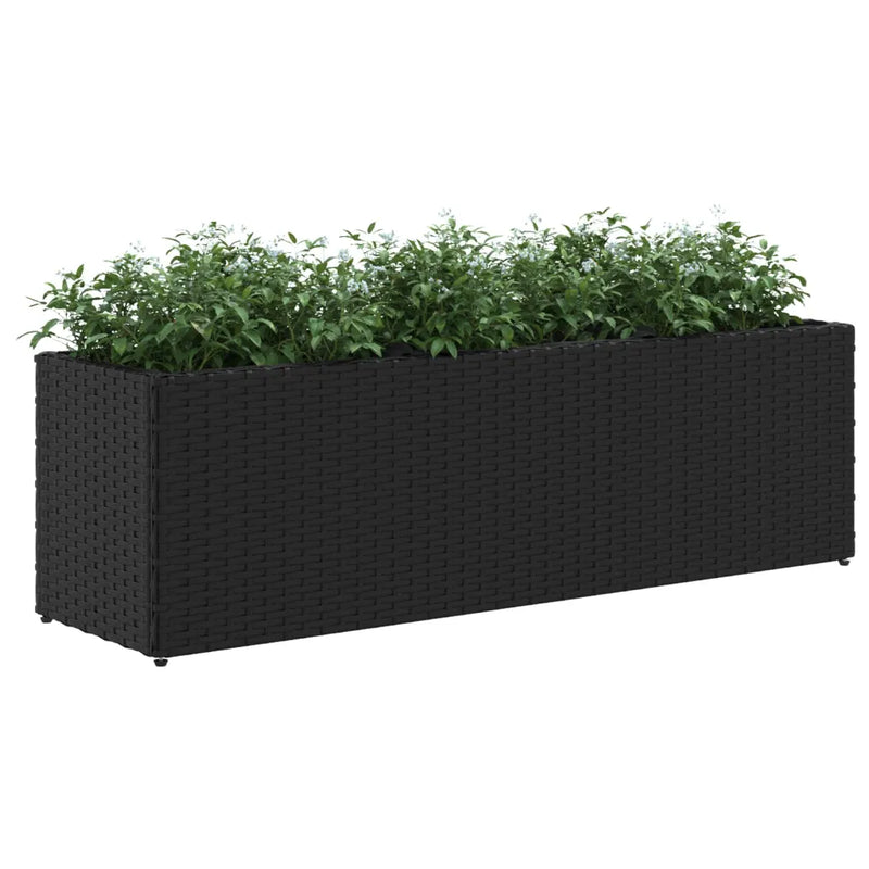 Garden Planter with 3 Pots Black 105x30x32 cm Poly Rattan
