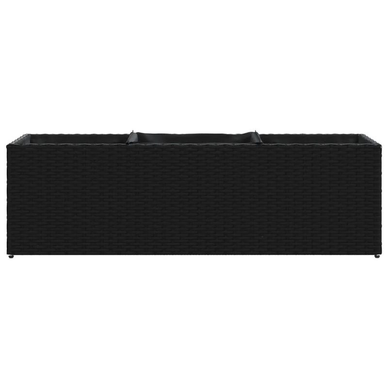 Garden Planter with 3 Pots Black 105x30x32 cm Poly Rattan