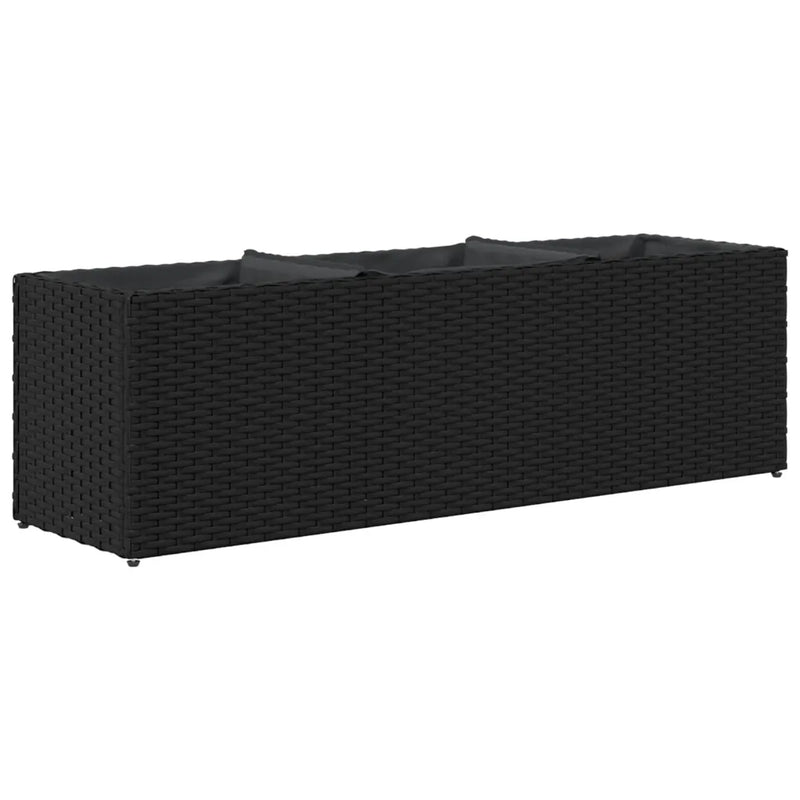 Garden Planter with 3 Pots Black 105x30x32 cm Poly Rattan