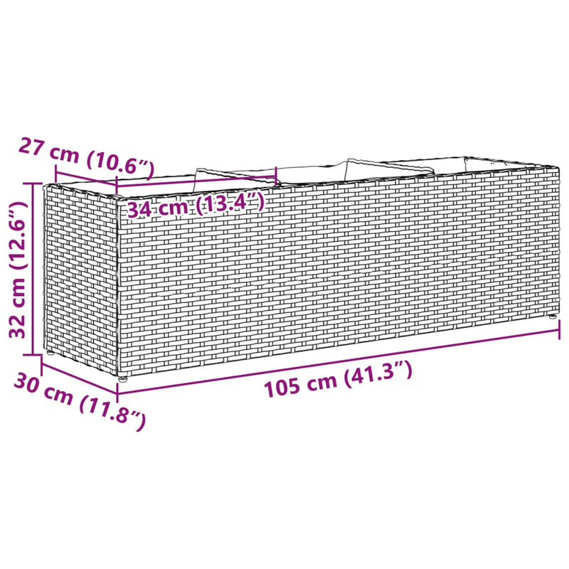 Garden Planter with 3 Pots Black 105x30x32 cm Poly Rattan
