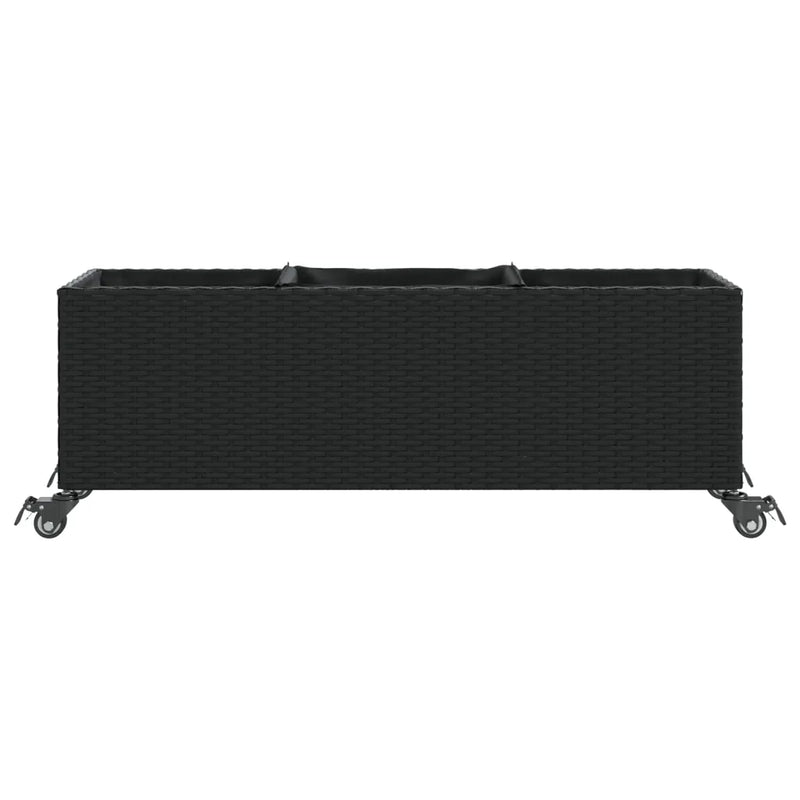 Garden Planter with Wheels and 3 Pots Black 107x32x38 cm Poly Rattan