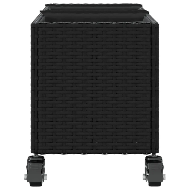 Garden Planter with Wheels and 3 Pots Black 107x32x38 cm Poly Rattan