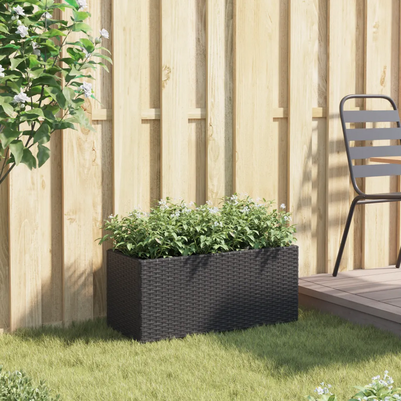 Garden Planter with 2 Pots Black 72x30x32 cm Poly Rattan