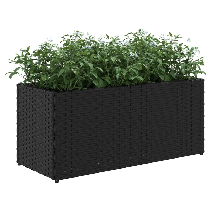 Garden Planter with 2 Pots Black 72x30x32 cm Poly Rattan