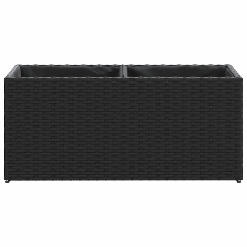 Garden Planter with 2 Pots Black 72x30x32 cm Poly Rattan