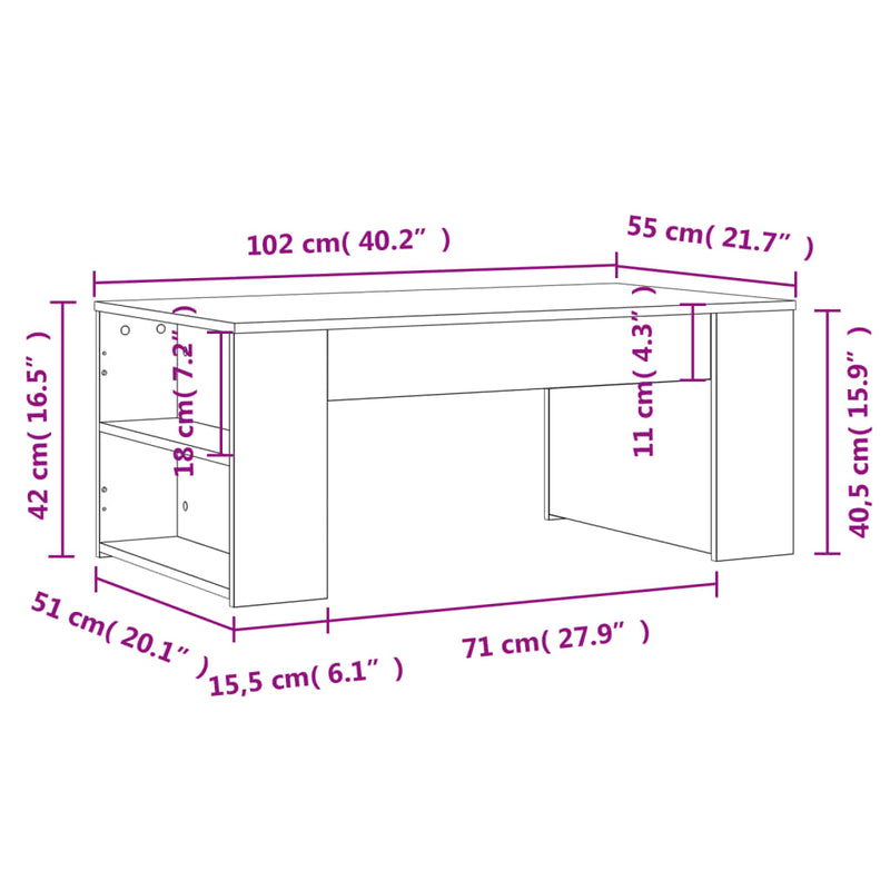 vidaXL Coffee Table White 102x55x42 cm Engineered Wood