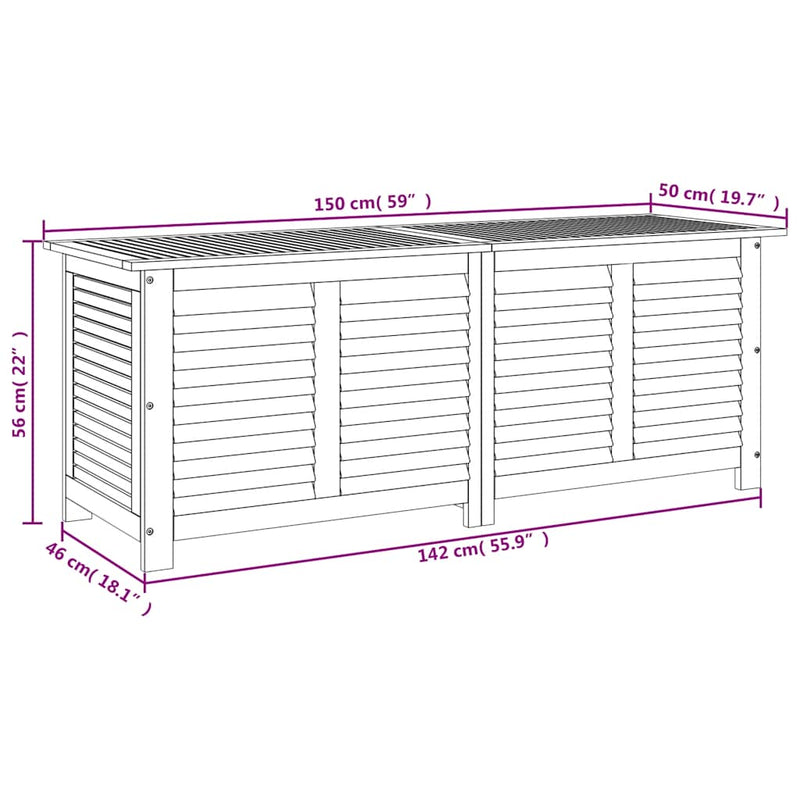 Garden Storage Box with Louver 150x50x56 cm Solid Wood Acacia
