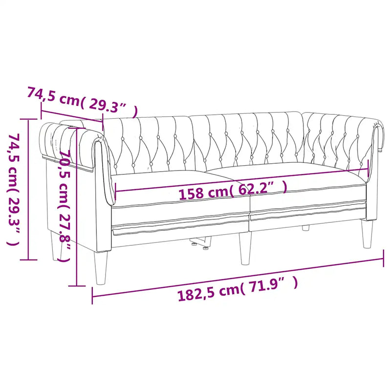 Chesterfield Sofa 2-Seater Dark Grey Fabric