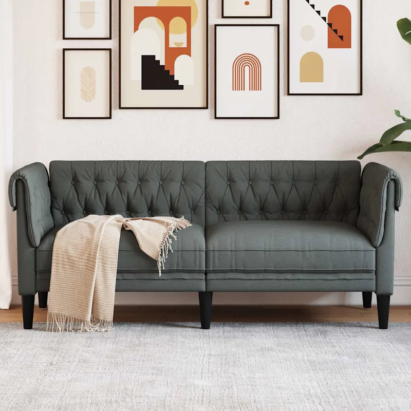 Chesterfield Sofa 2-Seater Dark Grey Fabric