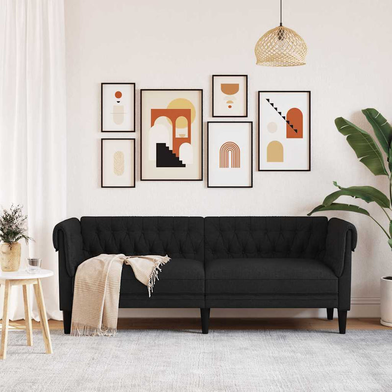 vidaXL Chesterfield Sofa 3-Seater Black Fabric