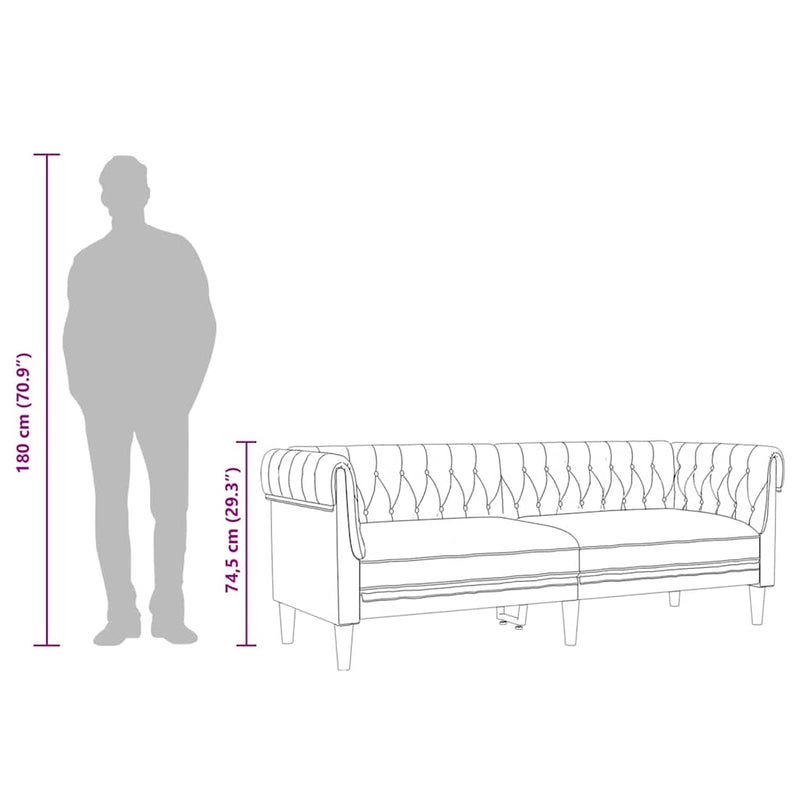 vidaXL Chesterfield Sofa 3-Seater Black Fabric
