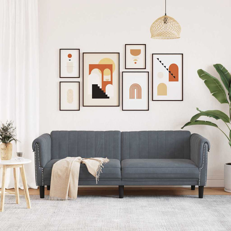 vidaXL Sofa 3-Seater Dark Grey Velvet