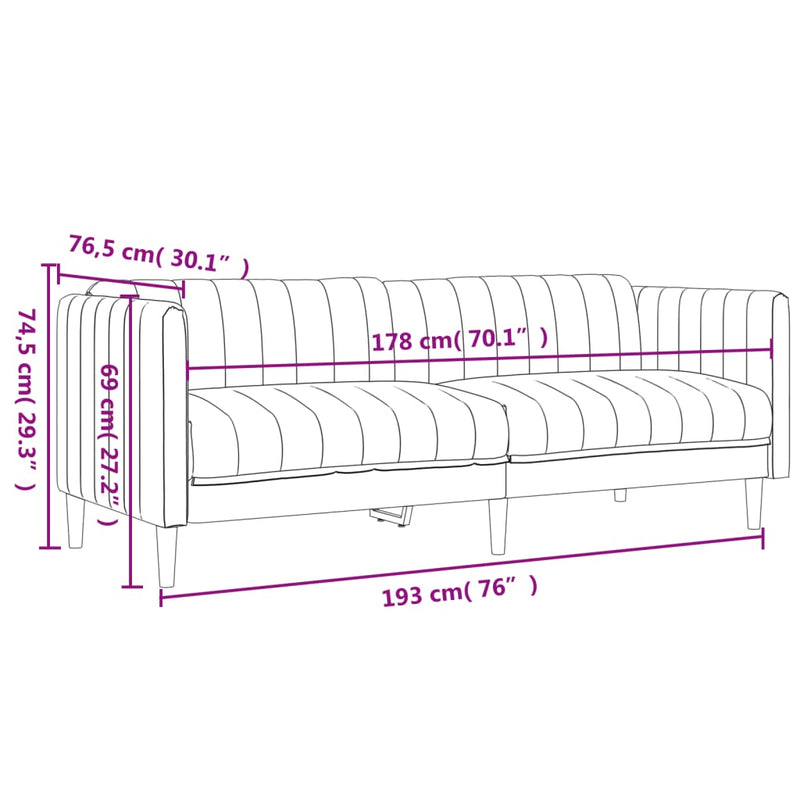 vidaXL Sofa 3-Seater Black Fabric