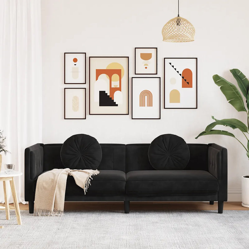 Sofa with Cushions 3-Seater Black Velvet