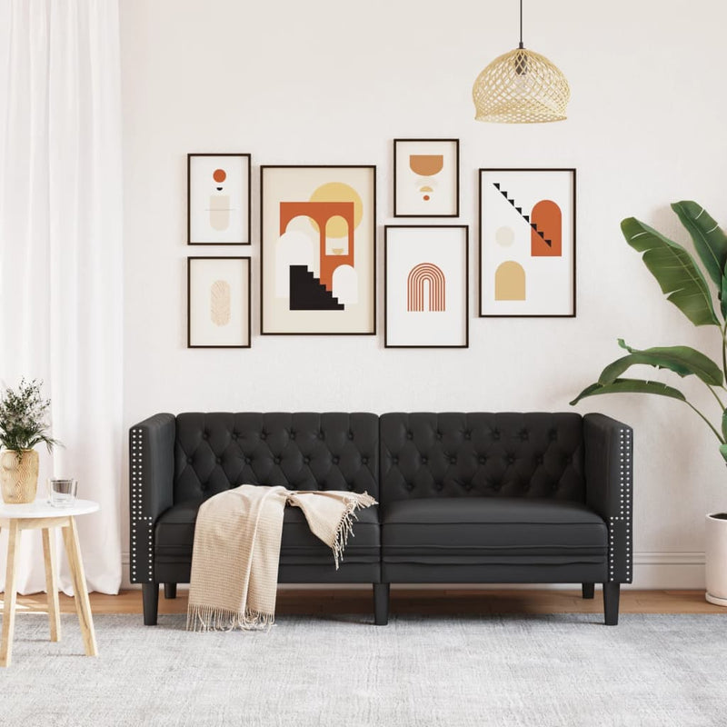 vidaXL Chesterfield Sofa 2-Seater Black Faux Leather