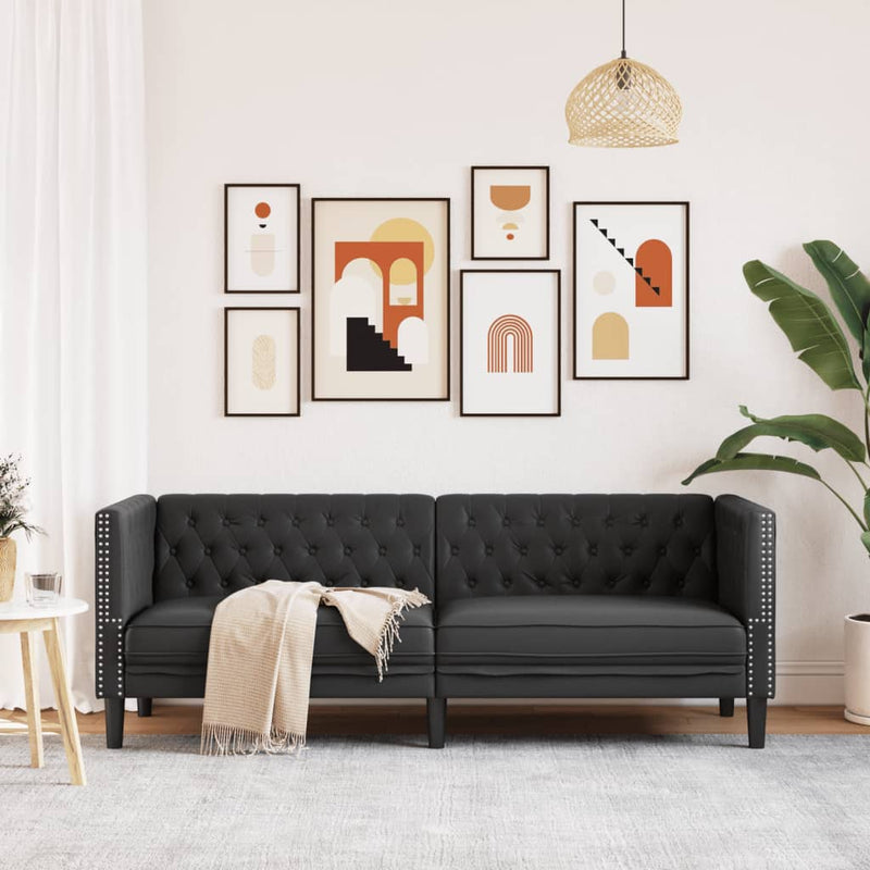 vidaXL Chesterfield Sofa 3-Seater Black Faux Leather