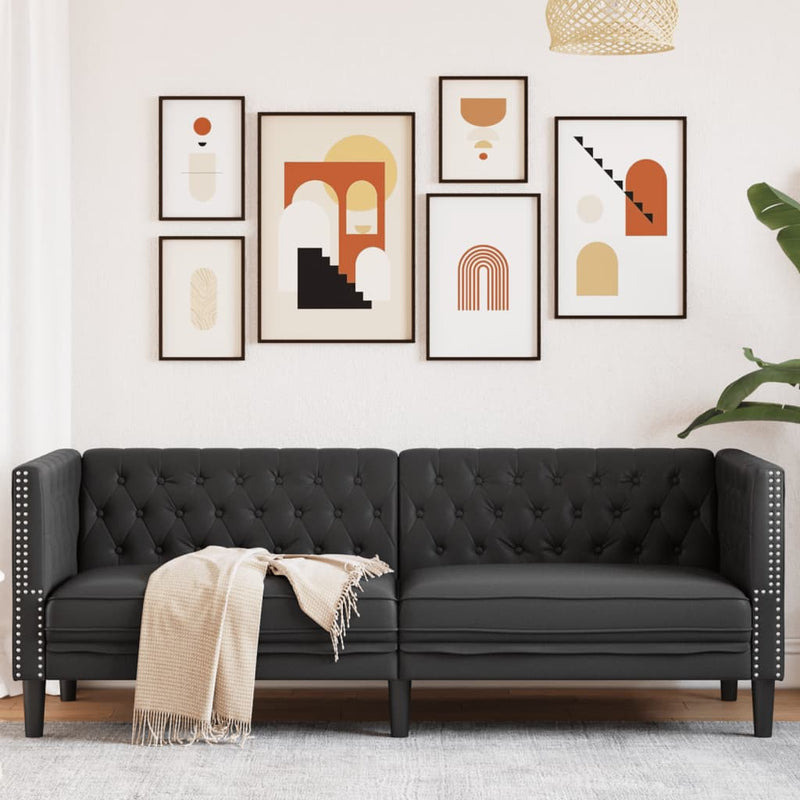 vidaXL Chesterfield Sofa 3-Seater Black Faux Leather