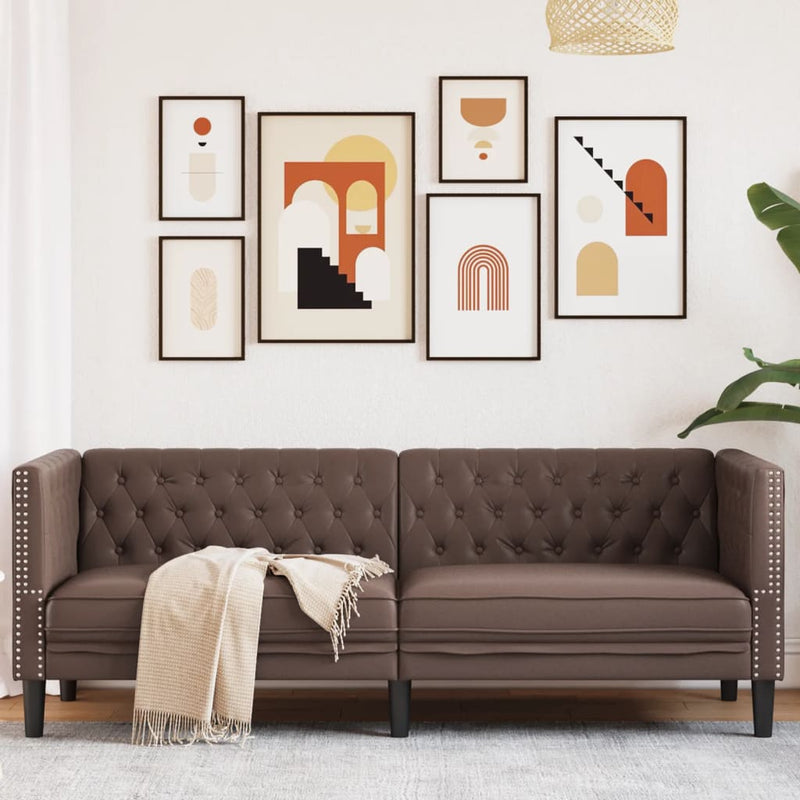 vidaXL Chesterfield Sofa 3-Seater Brown Faux Leather