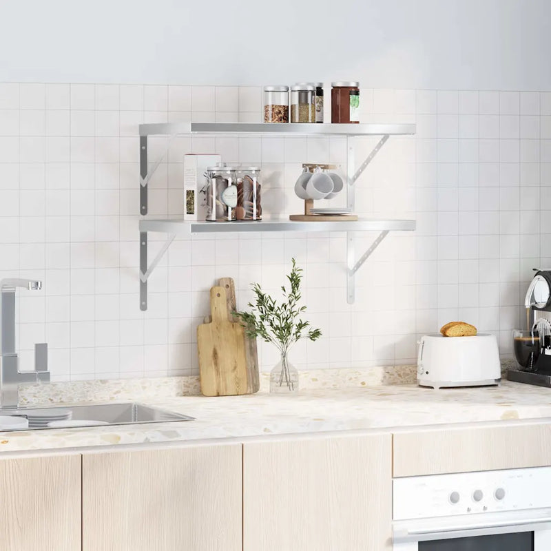 Wall Shelves 2 pcs 75x40 cm Silver Stainless Steel