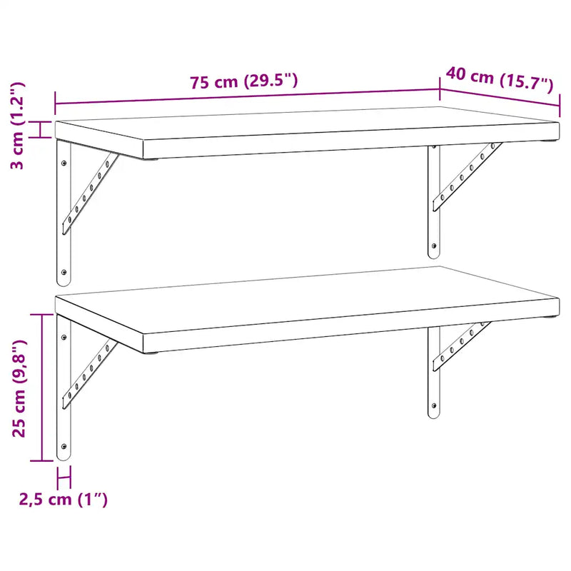 Wall Shelves 2 pcs 75x40 cm Silver Stainless Steel