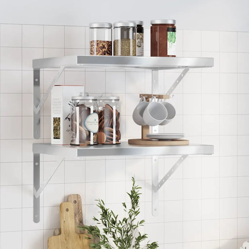 Wall Shelves 2 pcs 50x40 cm Silver Stainless Steel
