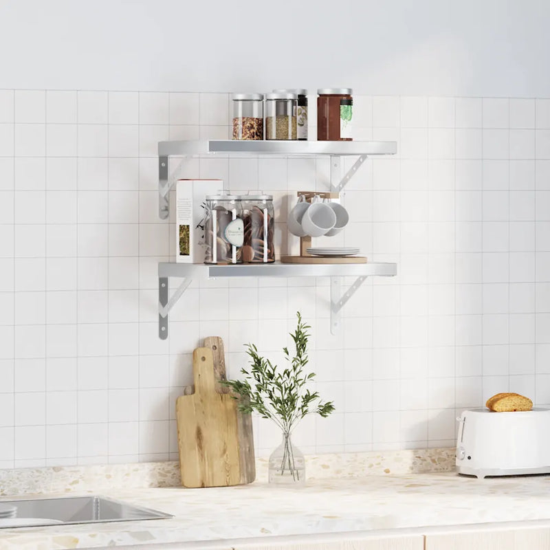 Wall Shelves 2 pcs 50x30 cm Silver Stainless Steel