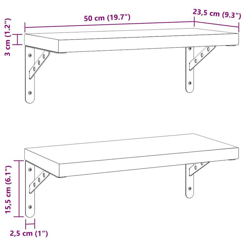 Wall Shelves 2 pcs 50x23.5 cm Silver Stainless Steel