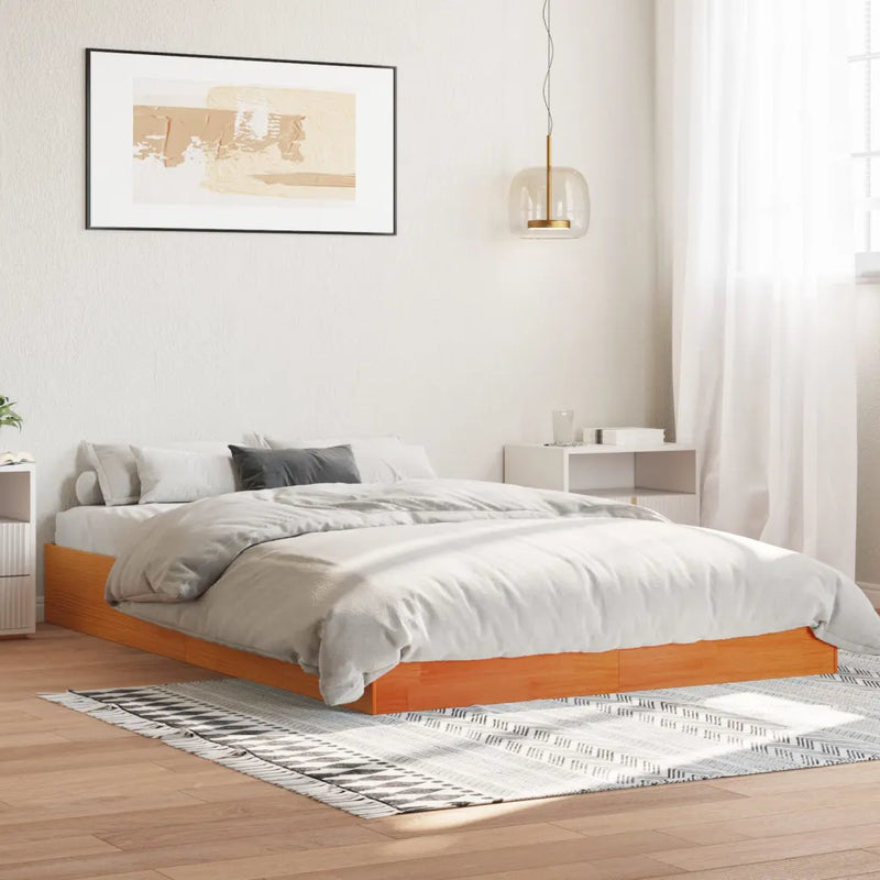 Bed Frame without Mattress Wax Brown 150x200 cm Solid Wood Pine