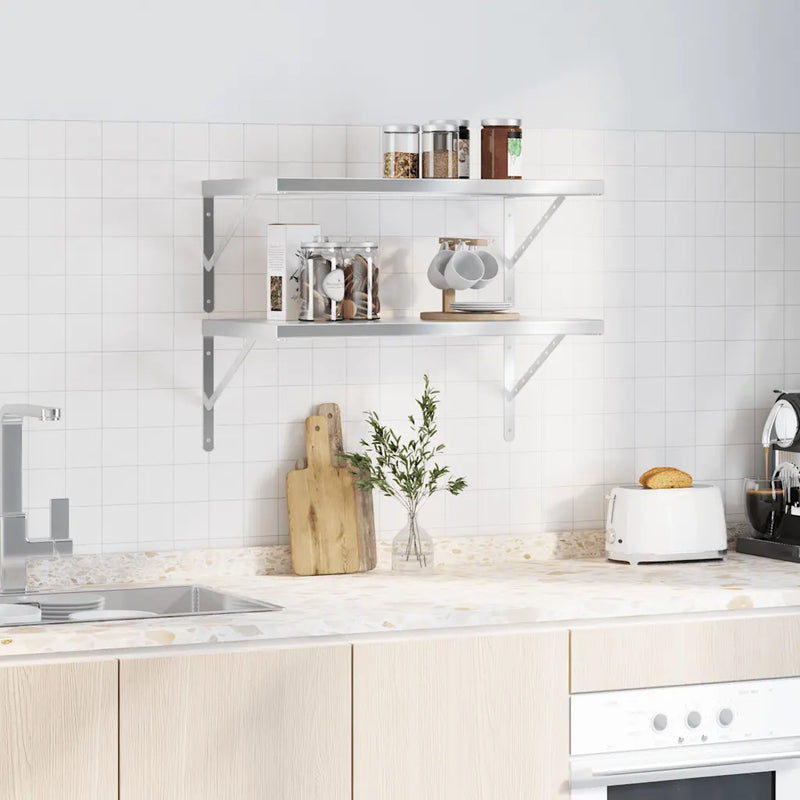 Wall Shelves 2 pcs 75x40 cm Silver Stainless Steel