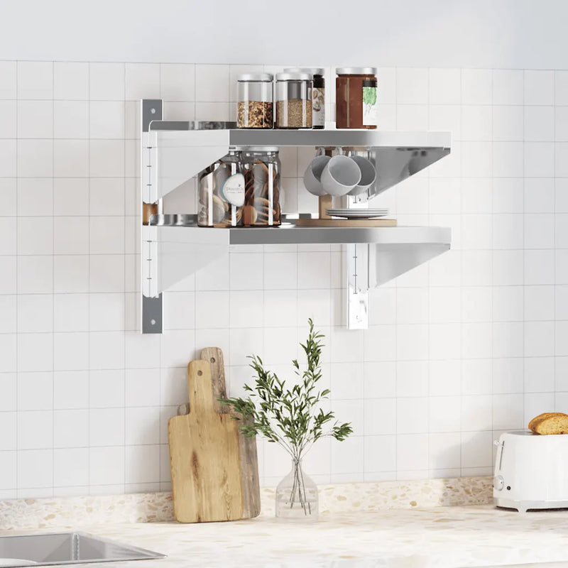 2-Tier Wall Shelf 50x40x48 cm Silver Stainless Steel